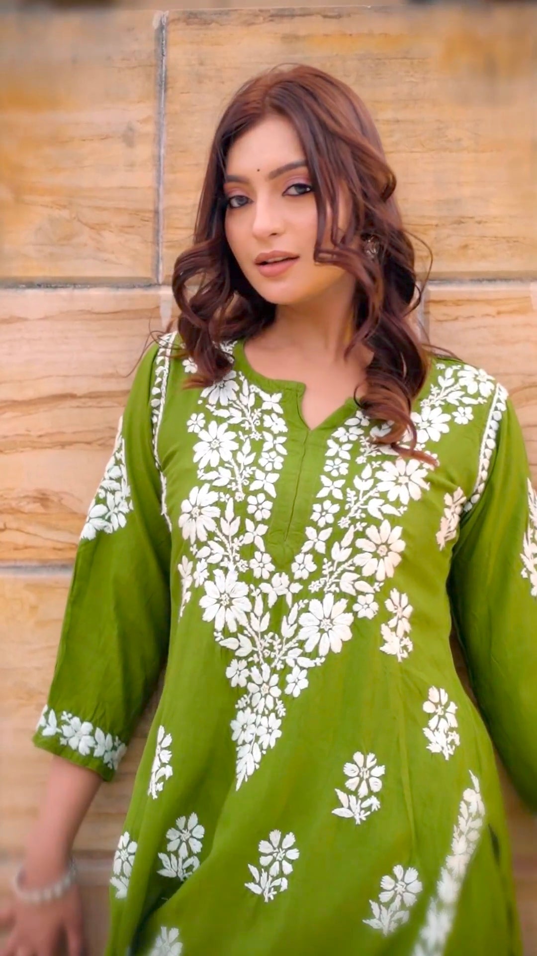 Navya Dark Green Lucknowi Chikankari Kurti Pant Set