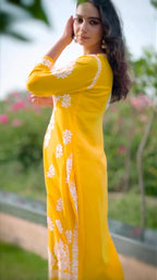 Liyana Yellow Lucknowi Chikankari Kurti Pant Set
