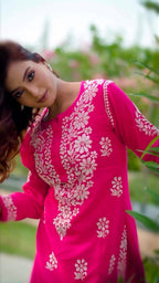 Mahika Rani Pink Lucknowi Chikankari Kurti Pant Set