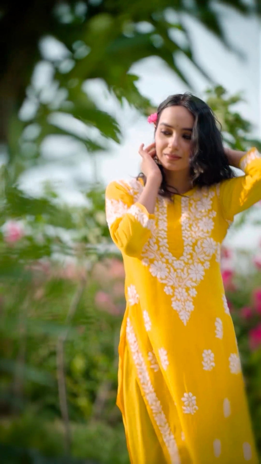 Liyana Yellow Lucknowi Chikankari Kurti Pant Set