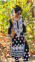 Indira Black Chikankari Kurti Pant Set