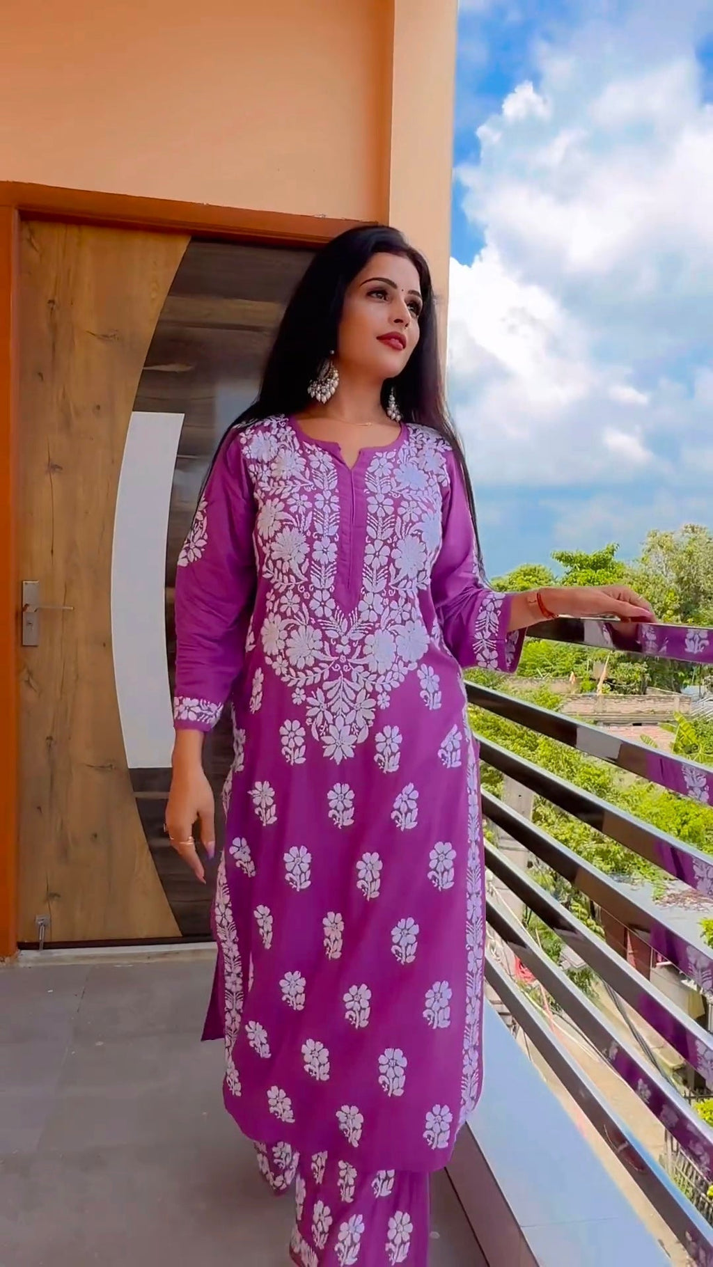 Apoorva Royal Purple Chikankari Kurti Pant Set