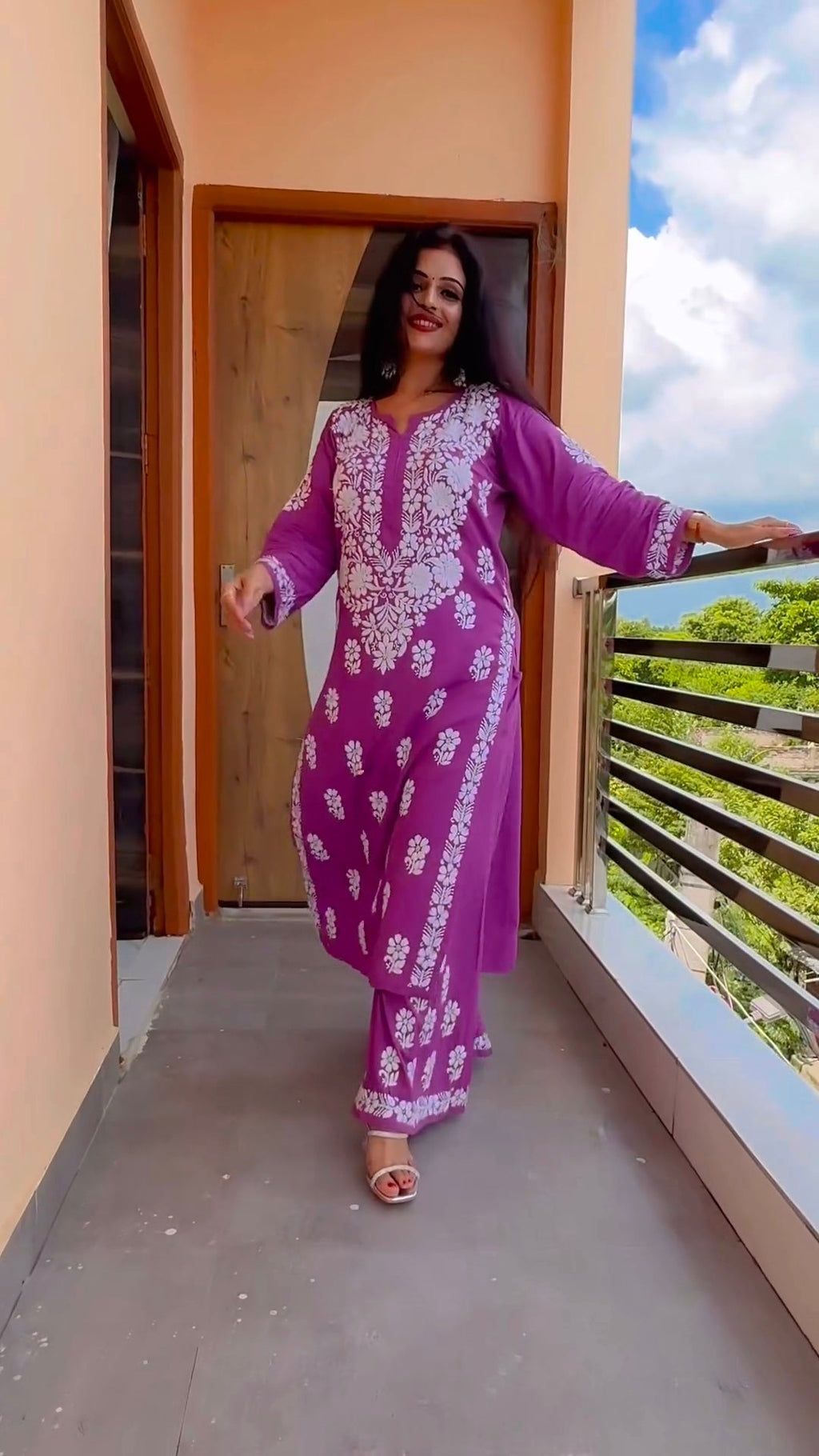 Apoorva Royal Purple Chikankari Kurti Pant Set