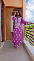 Apoorva Royal Purple Chikankari Kurti Pant Set