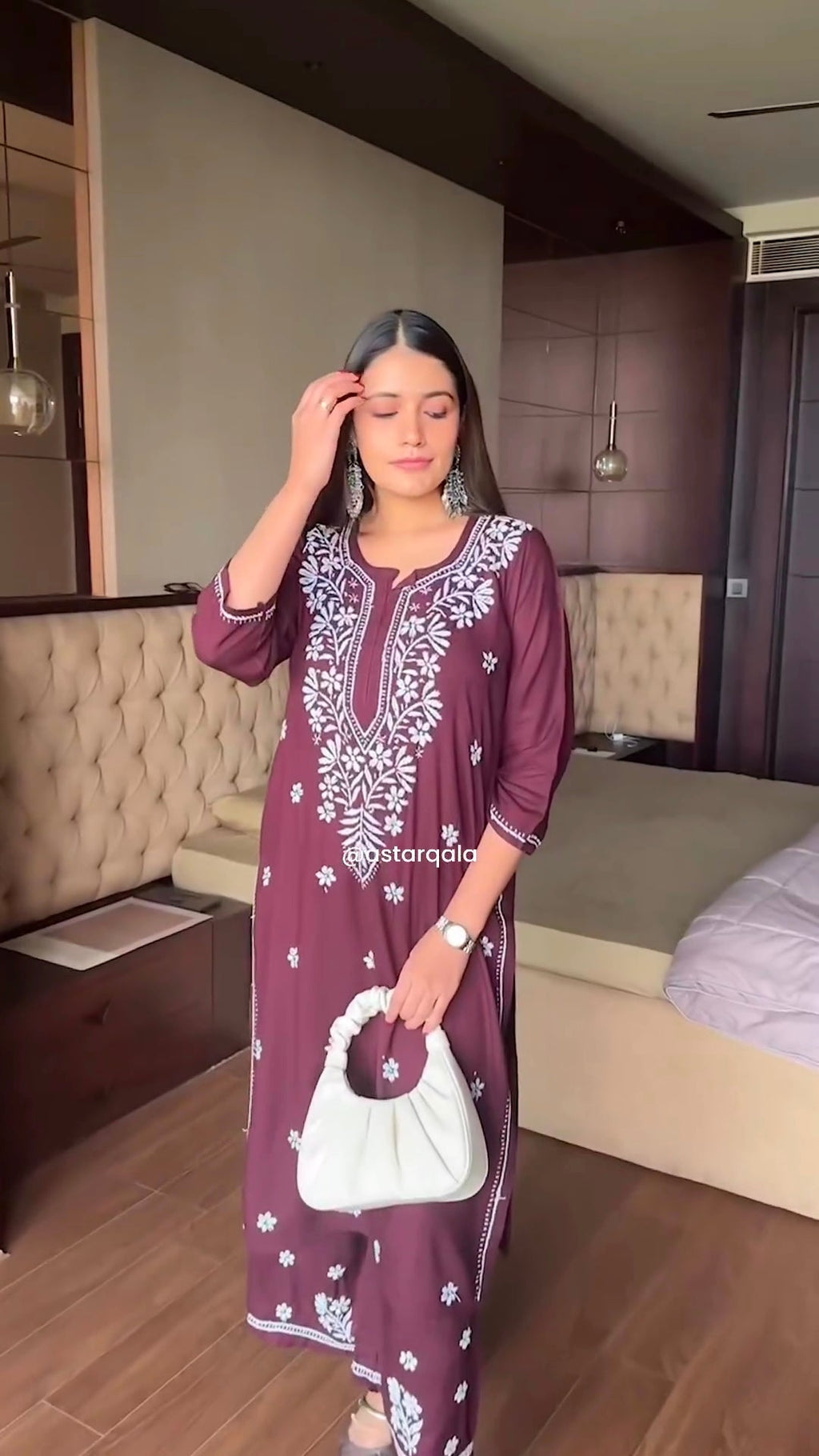 Charita Wine Cotton Chikankari Straight Kurta Set