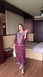 Charita Wine Cotton Chikankari Straight Kurta Set