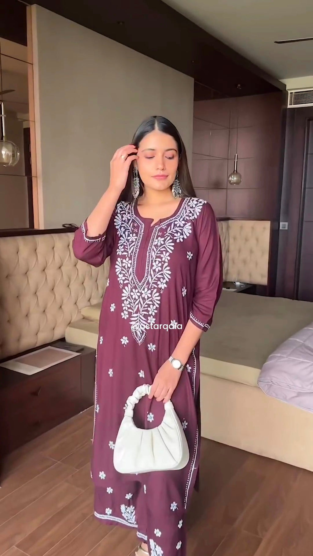 Charita Wine Cotton Chikankari Straight Kurta Set