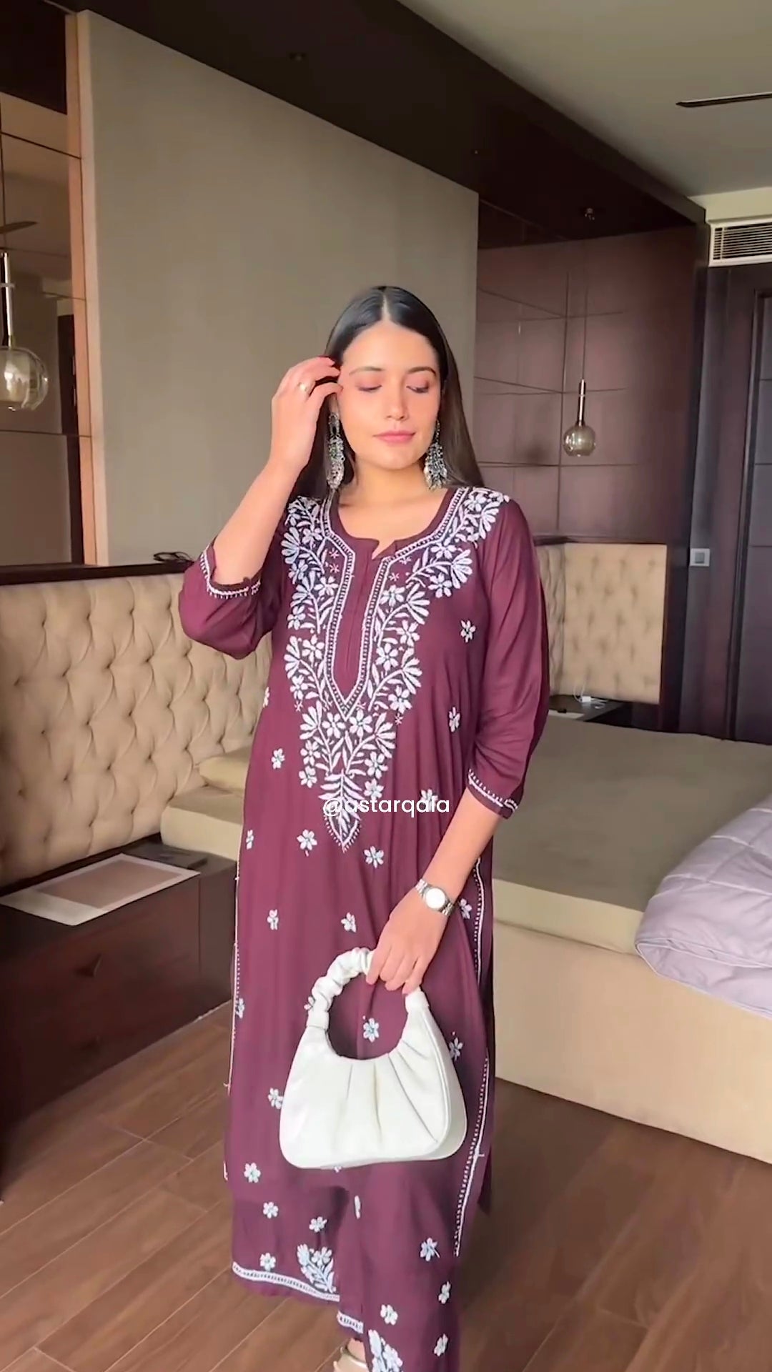 Charita Wine Cotton Chikankari Straight Kurta Set