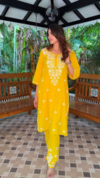Bhavna Yellow Cotton Chikankari Straight Kurta Set
