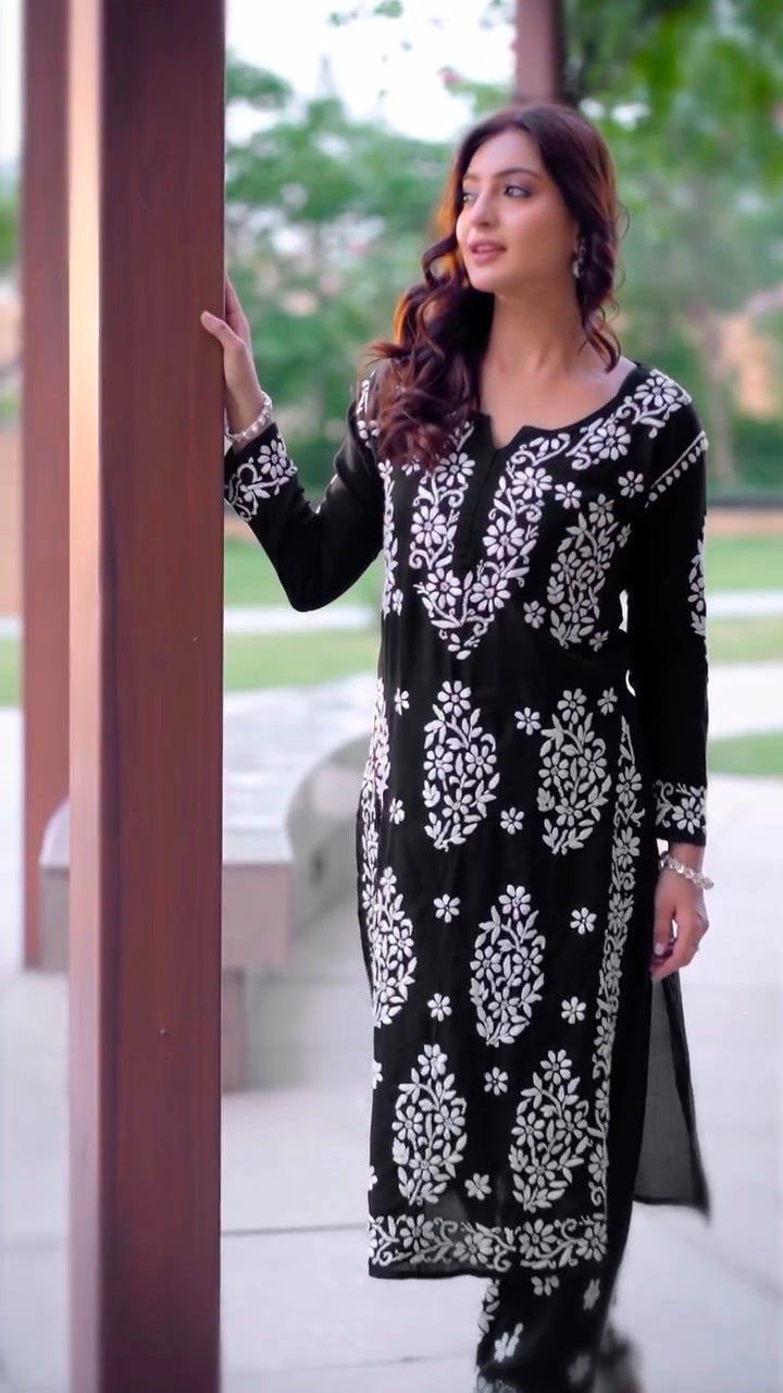 Fiza Black Chikankari Kurti Pant Set
