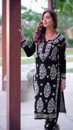 Fiza Black Chikankari Kurti Pant Set