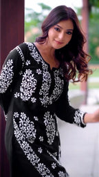 Fiza Black Chikankari Kurti Pant Set