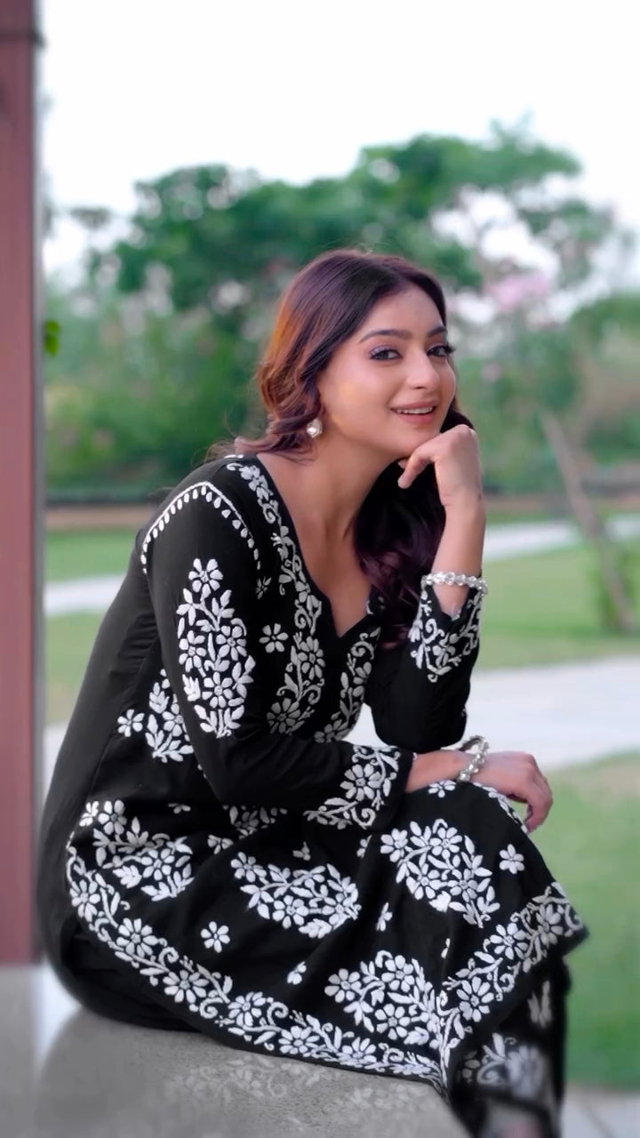 Fiza Black Chikankari Kurti Pant Set