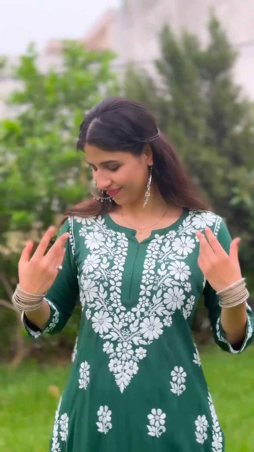 Pavika Green Lucknowi Chikankari Kurti Pant Set