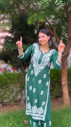 Pavika Green Lucknowi Chikankari Kurti Pant Set