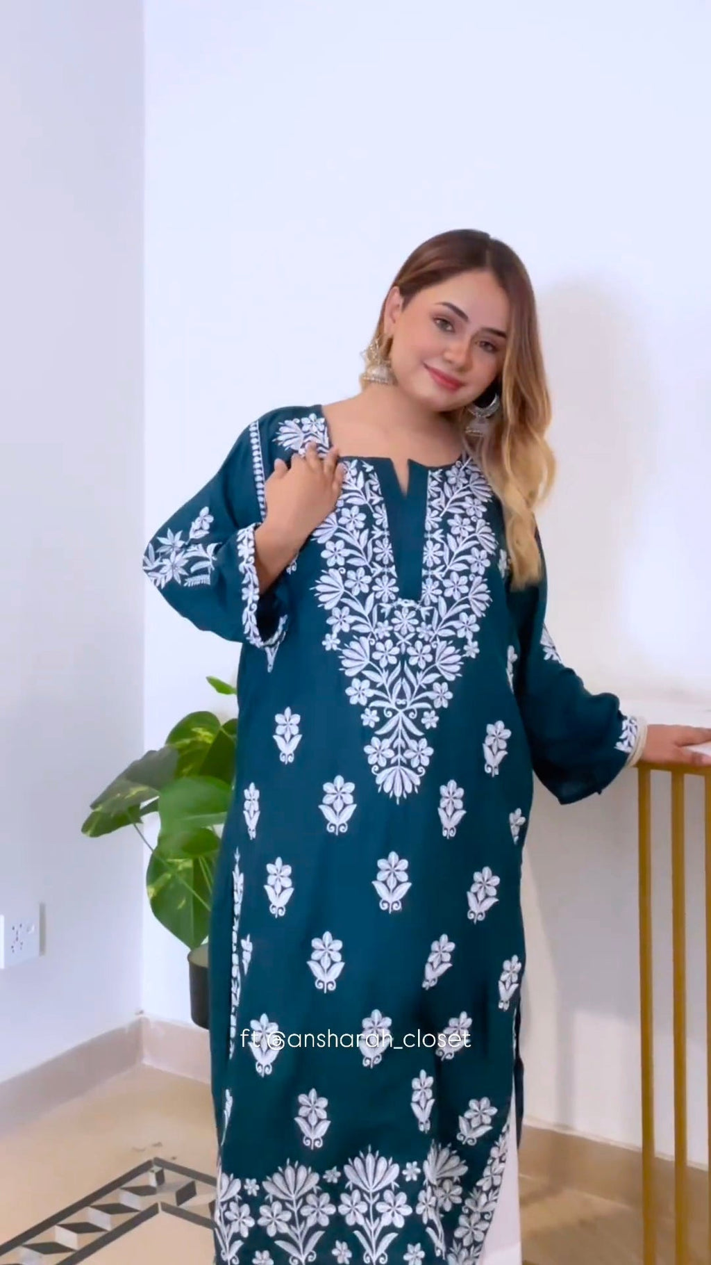 Ushma Zinc Green Chikankari Kurti Pant Set