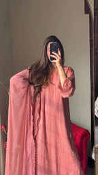 Aarohi Peach Embroidered Top Palazzo Set