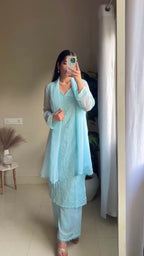 Harini Sky Blue Chikankari Kurta Palazzo Set