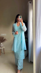 Harini Sky Blue Chikankari Kurta Palazzo Set