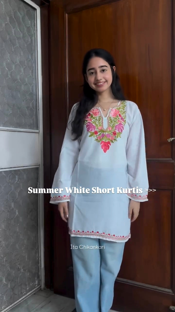 Qiyana Kashmiri Airwork Cotton Short Kurta