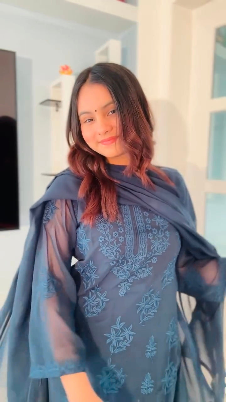 Vasudha Chikankari Kurta Palazzo Dupatta Set