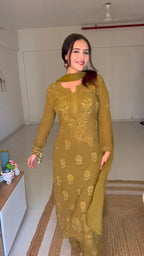 Noor Ivory Georgette Straight Kurta Set