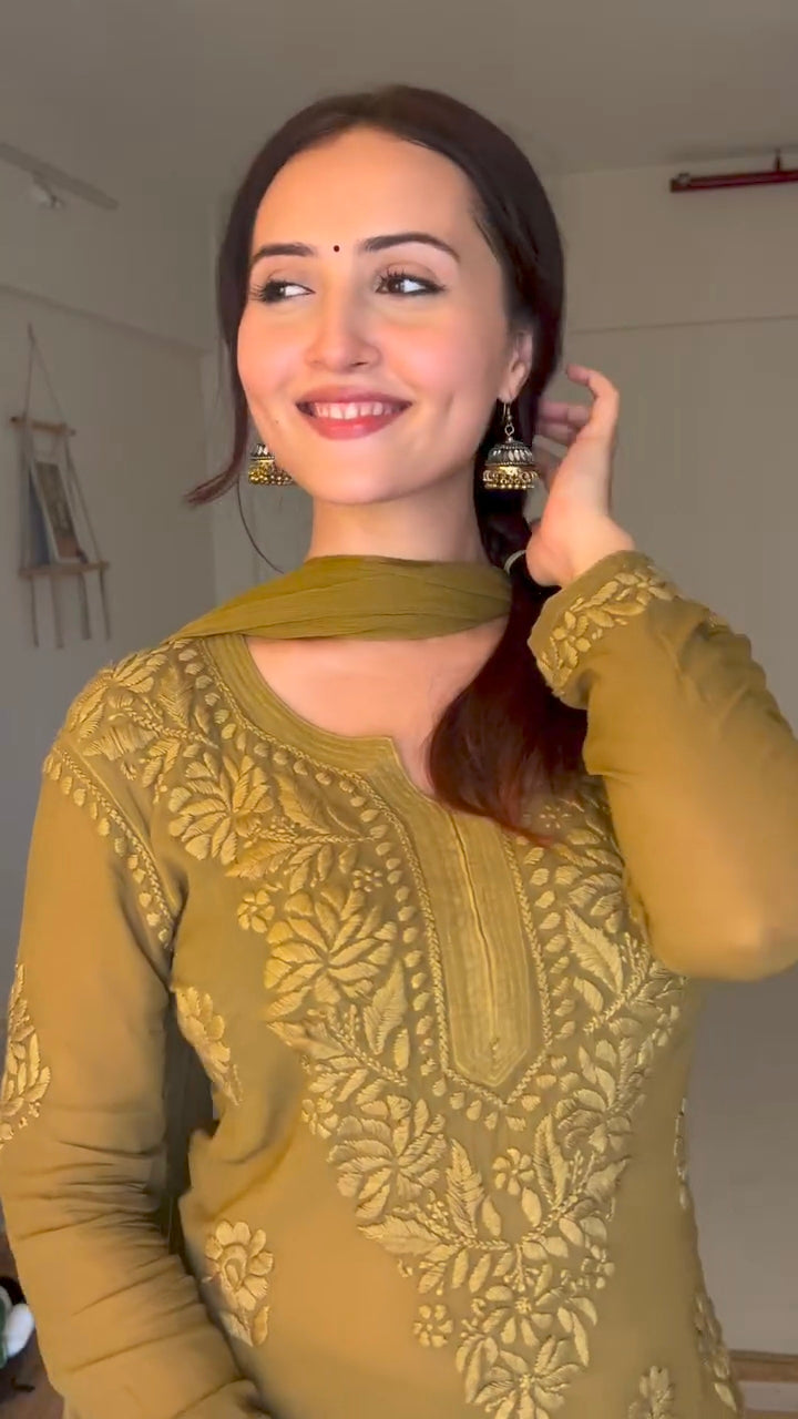 Noor Ivory Georgette Straight Kurta Set