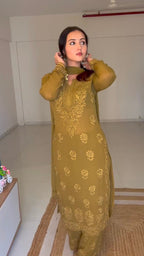 Noor Ivory Georgette Straight Kurta Set