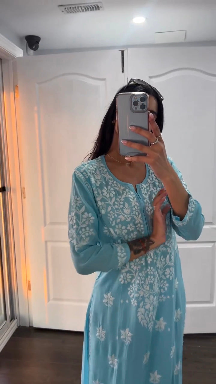 Zivika Blue Chikankari Kurti Pant Set