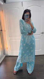 Zivika Blue Chikankari Kurti Pant Set
