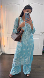 Zivika Blue Chikankari Kurti Pant Set