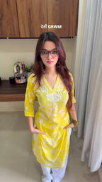 Falak Yellow Chikankari Long Kurta