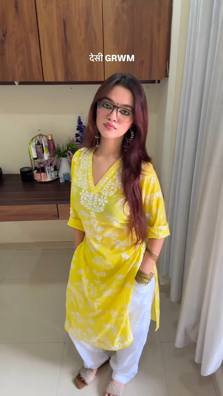 Falak Yellow Chikankari Long Kurta