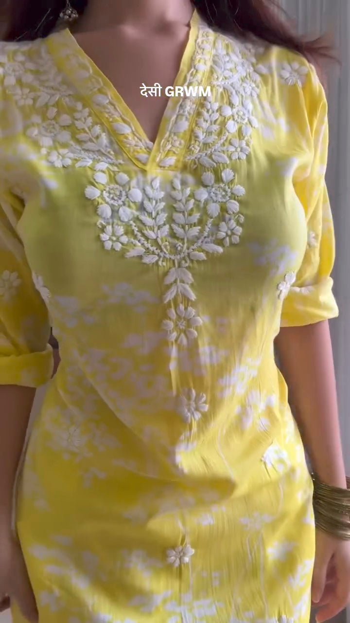 Falak Yellow Chikankari Long Kurta