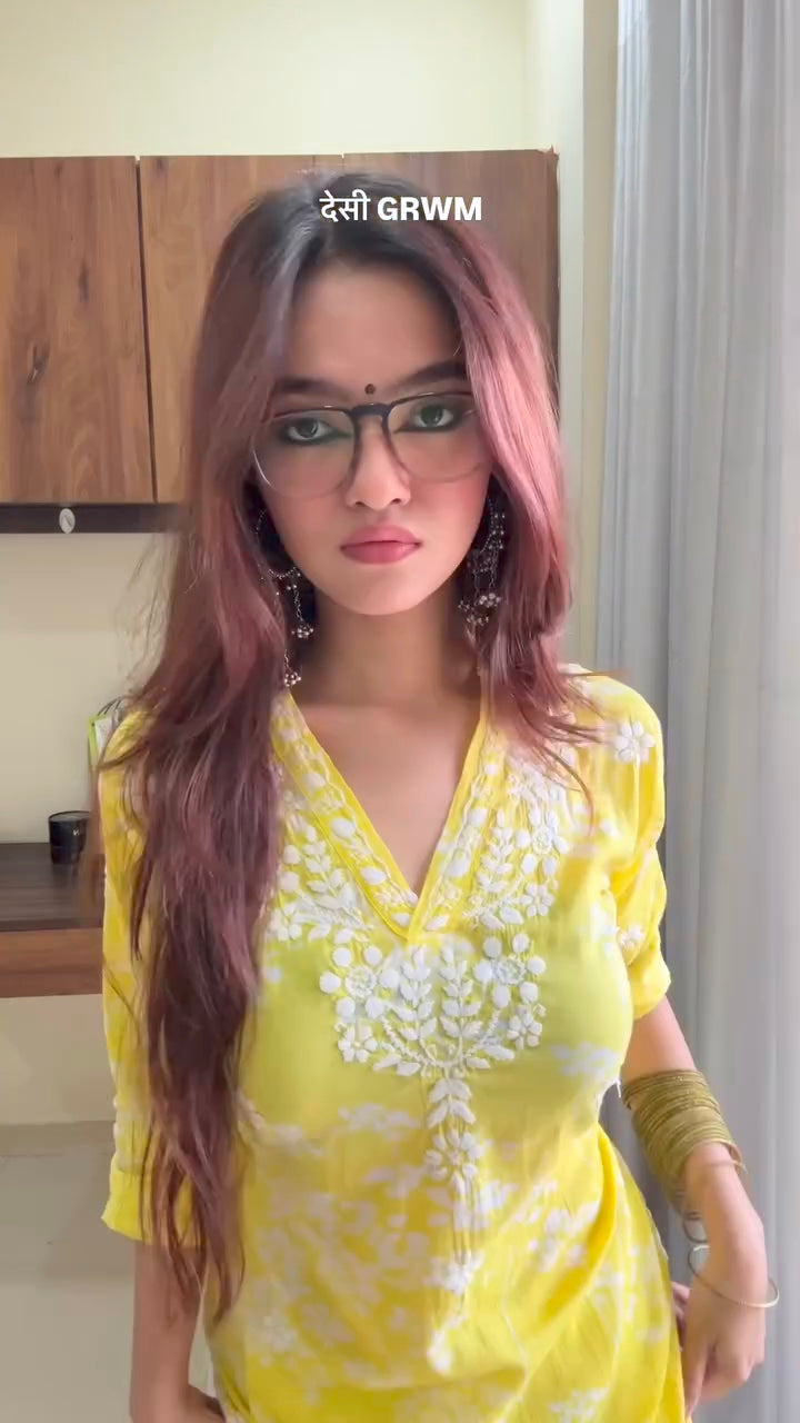 Falak Yellow Chikankari Long Kurta