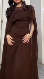 Aarvi Rich Brown Georgette Cape Dress