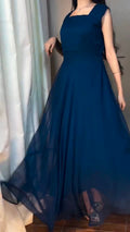 Bela Navy Blue Georgette Cape Dress