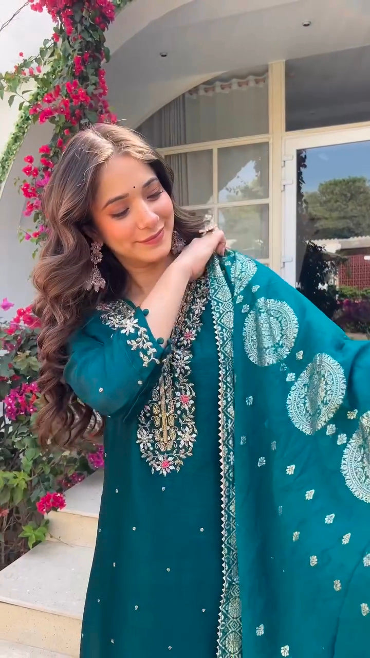 Ruhani Teej Special Dola Silk Suit