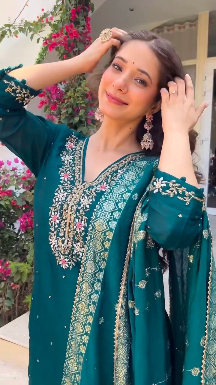 Ruhani Teej Special Dola Silk Suit