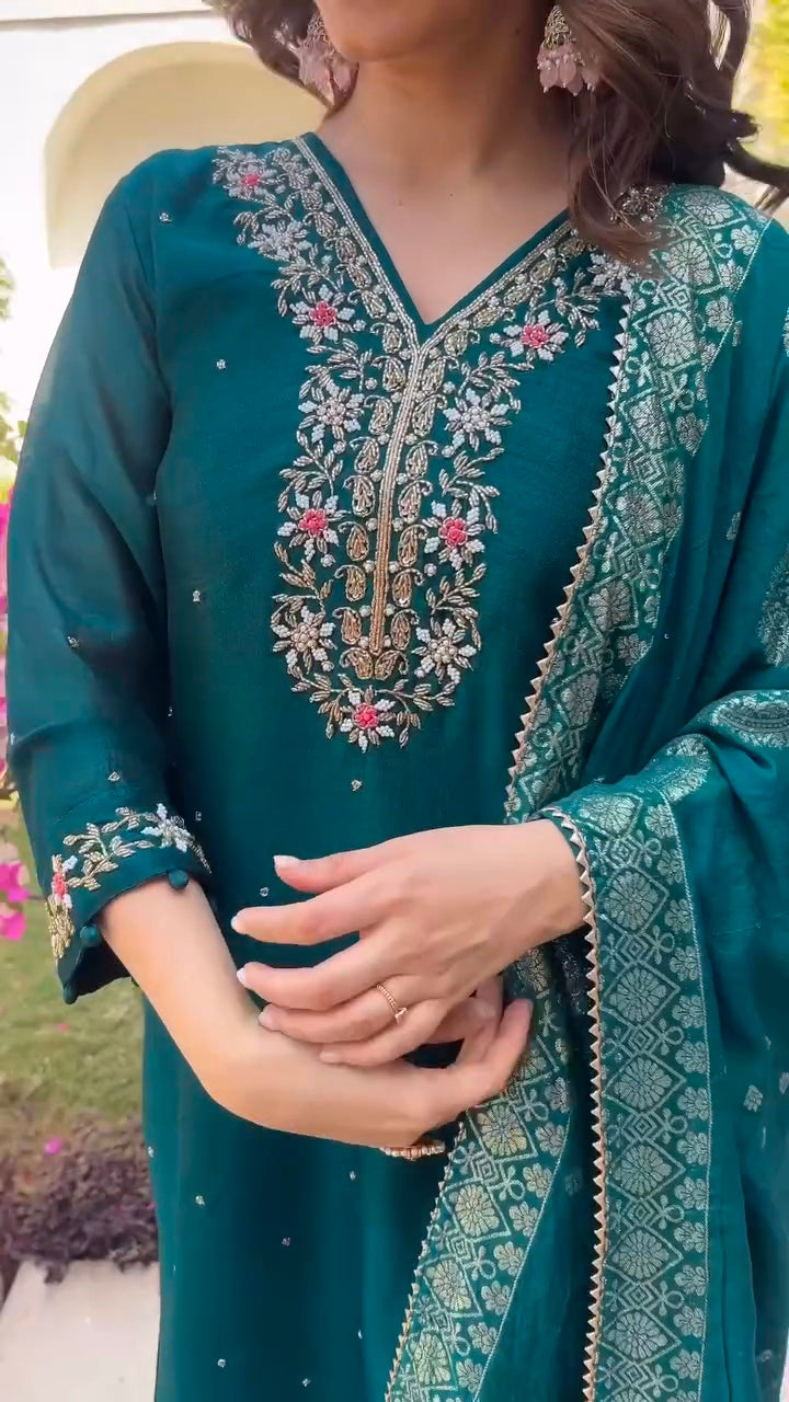 Ruhani Teej Special Dola Silk Suit