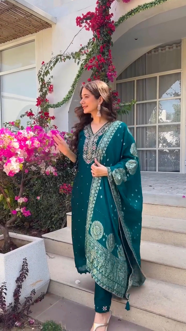 Ruhani Teej Special Dola Silk Suit