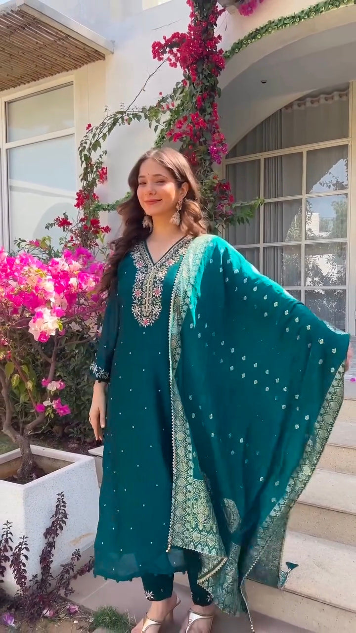 Ruhani Teej Special Dola Silk Suit