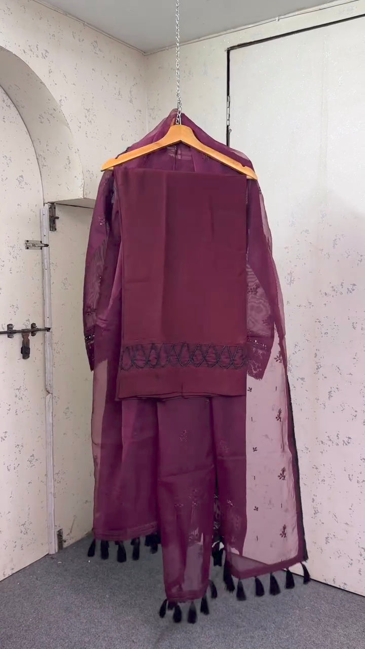 Darpana Wine 3PC Kurta Set