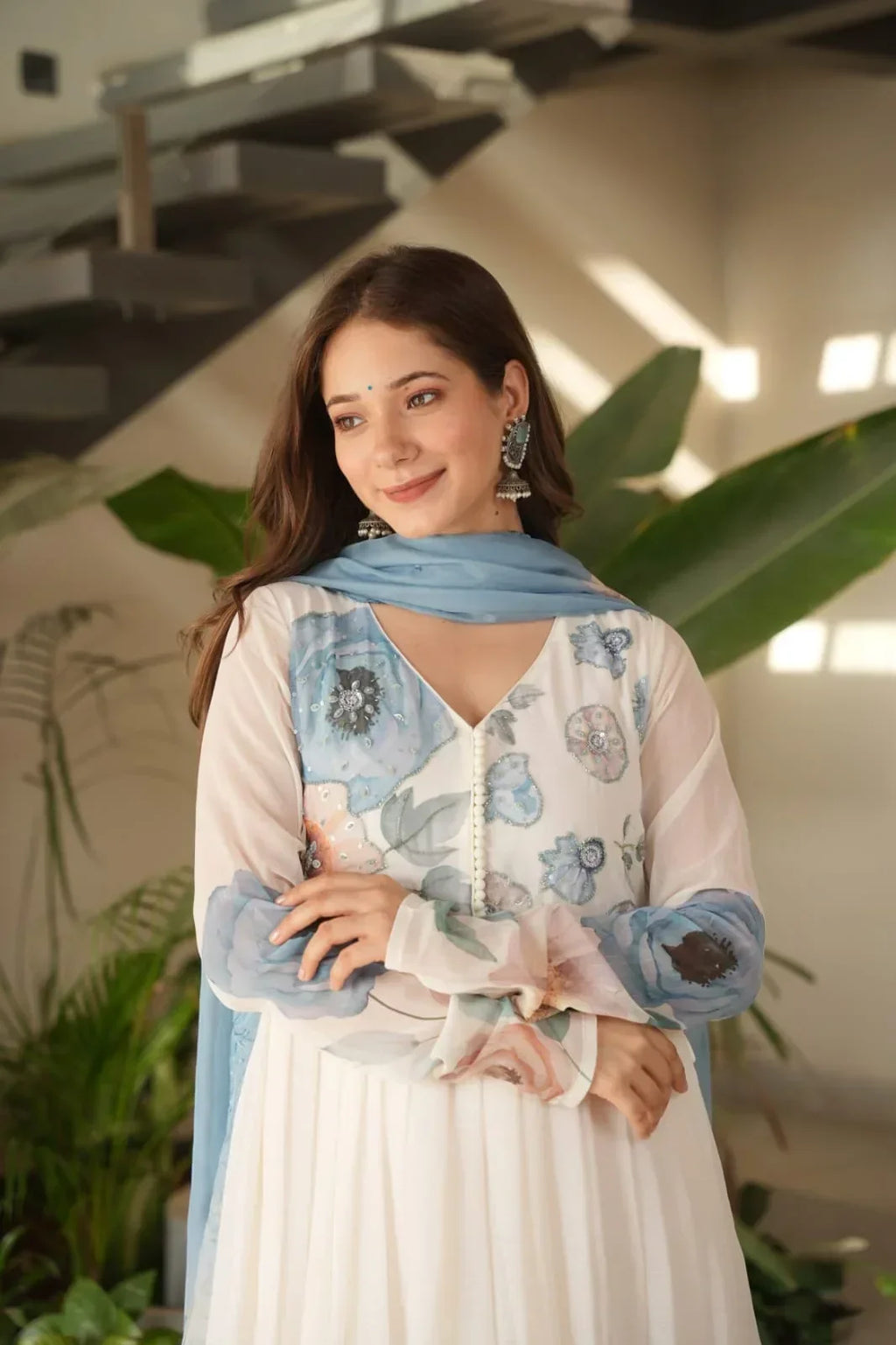 Mihika Sky Blue Viscose Chiffon Anarkali