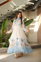 Mihika Sky Blue Viscose Chiffon Anarkali