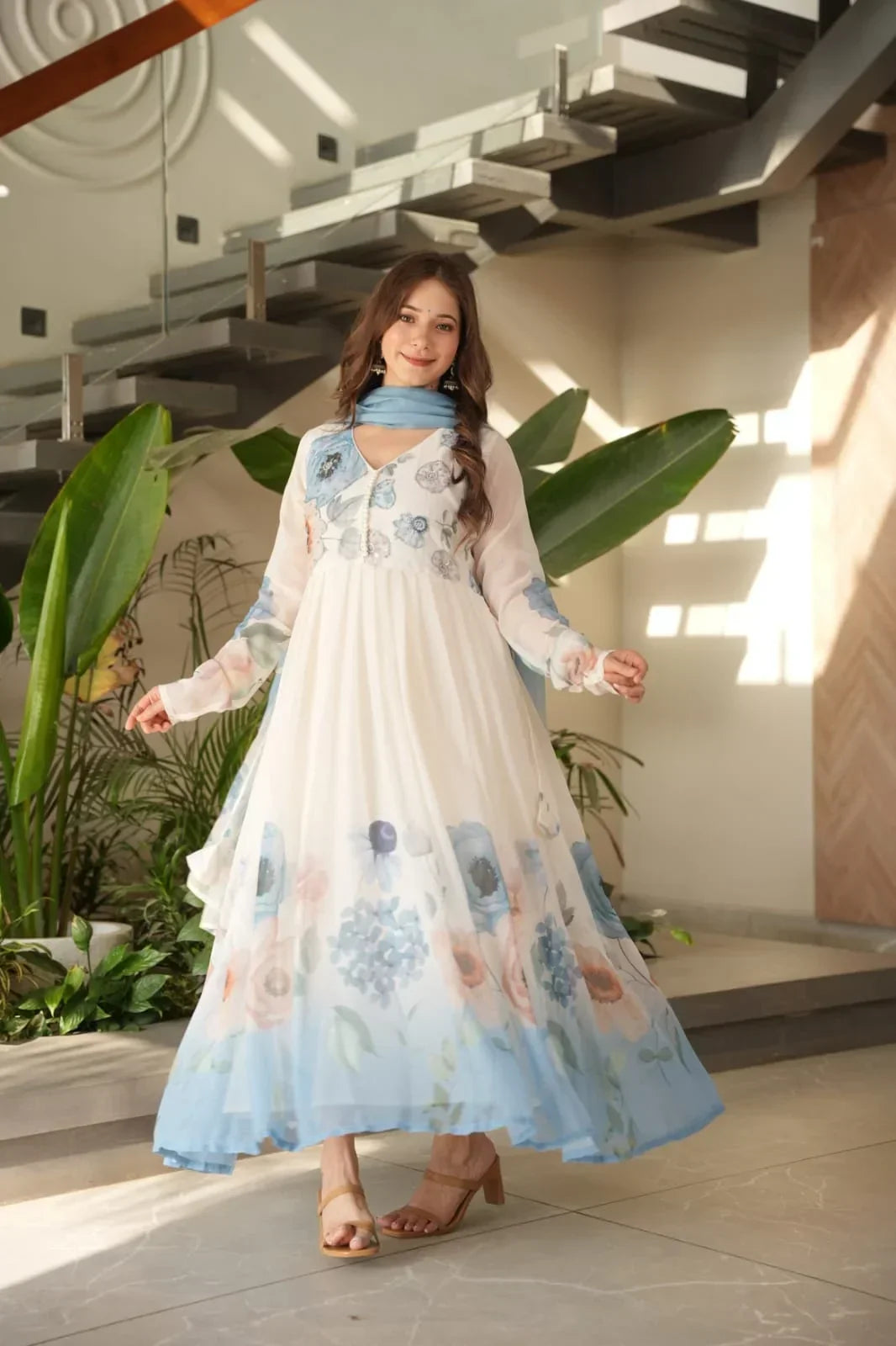 Mihika Sky Blue Viscose Chiffon Anarkali