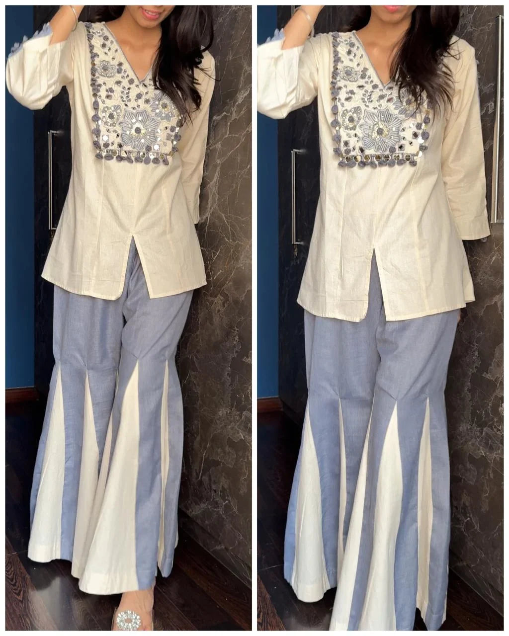 Premium Soft Denim Boho Embroidered Coord