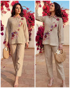 Premium Jute Coverup Coord with Applique 3D Flowers