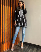 Zoya Black Chikan Rayon A-Line Kurti