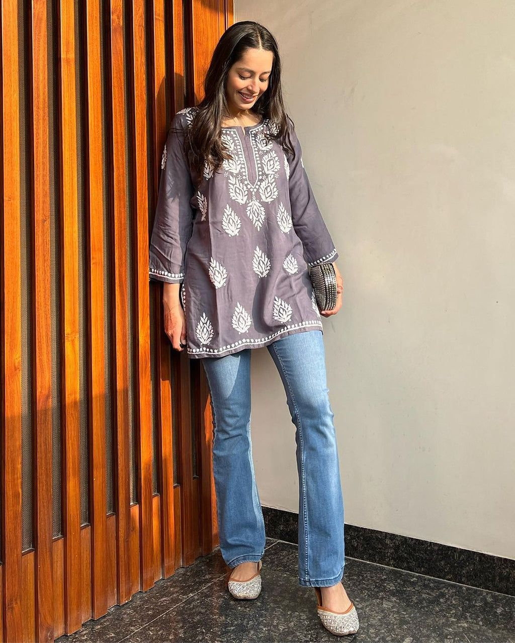 Elina Chikan Rayon A-Line Kurti
